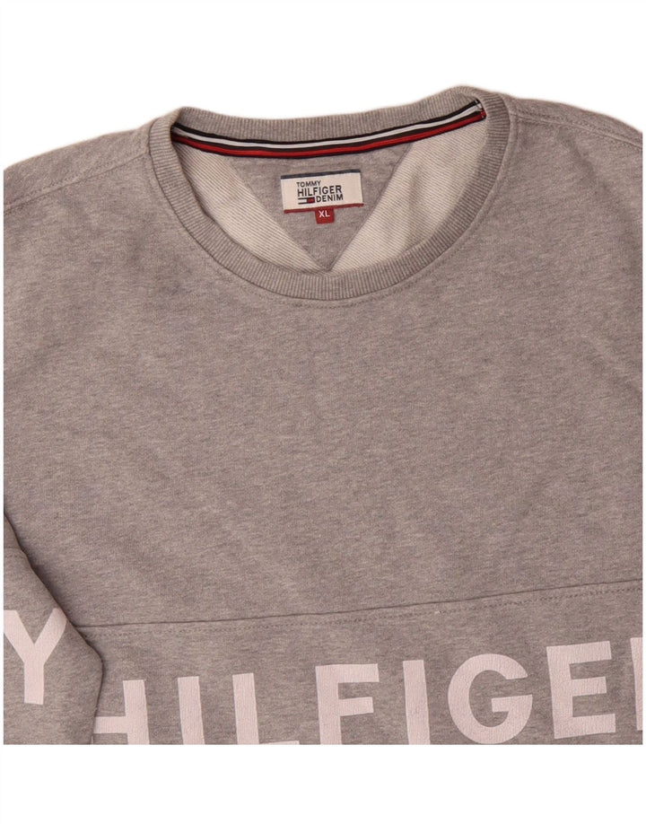 TOMMY HILFIGER Мужской свитшот с рисунком, джемпер XL, серый хлопок