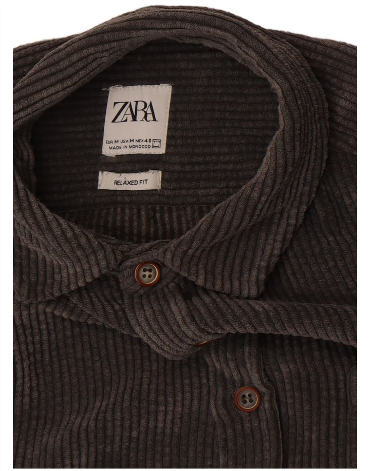 Мужская вельветовая рубашка свободного кроя ZARA среднего серого цвета