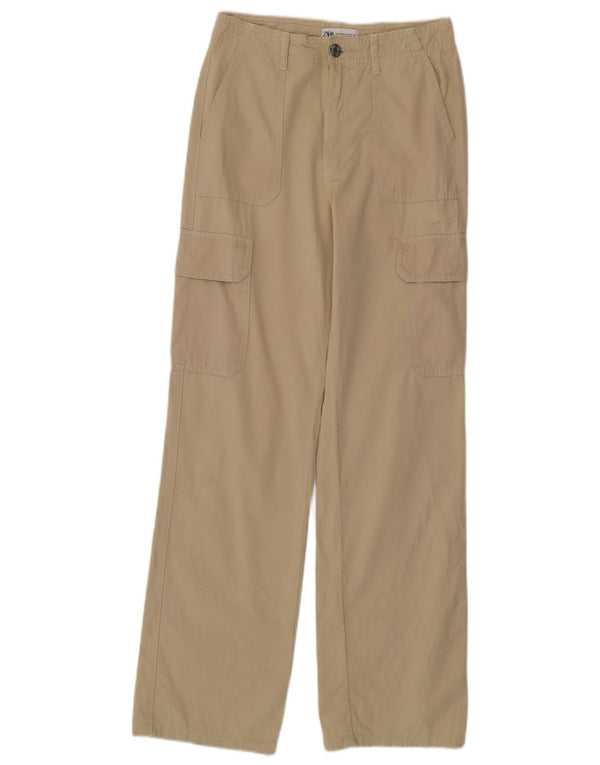 Женские прямые брюки карго с завышенной талией ZARA EU 34 2XS W24 L31, зеленые