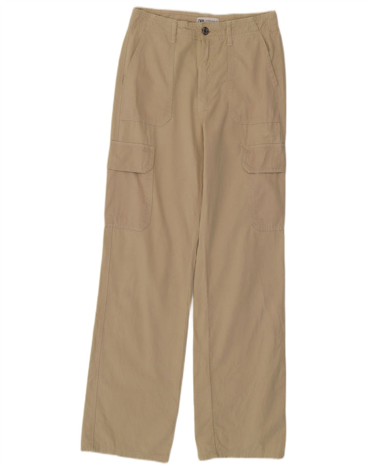 Женские прямые брюки карго с завышенной талией ZARA EU 34 2XS W24 L31, зеленые