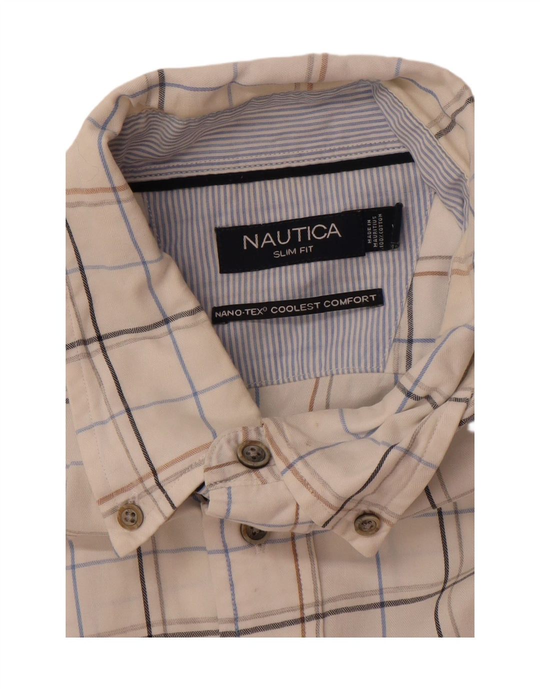 NAUTICA Mens Slim Fit Shirt XL White Check Cotton