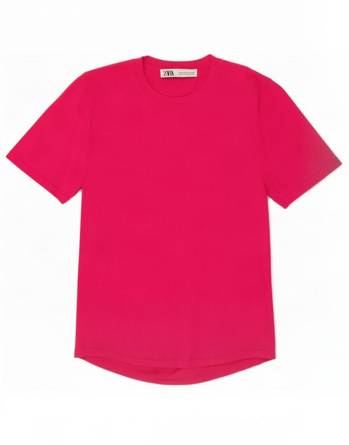 Женская футболка Zara Top UK 12 из вискозы среднего розового цвета