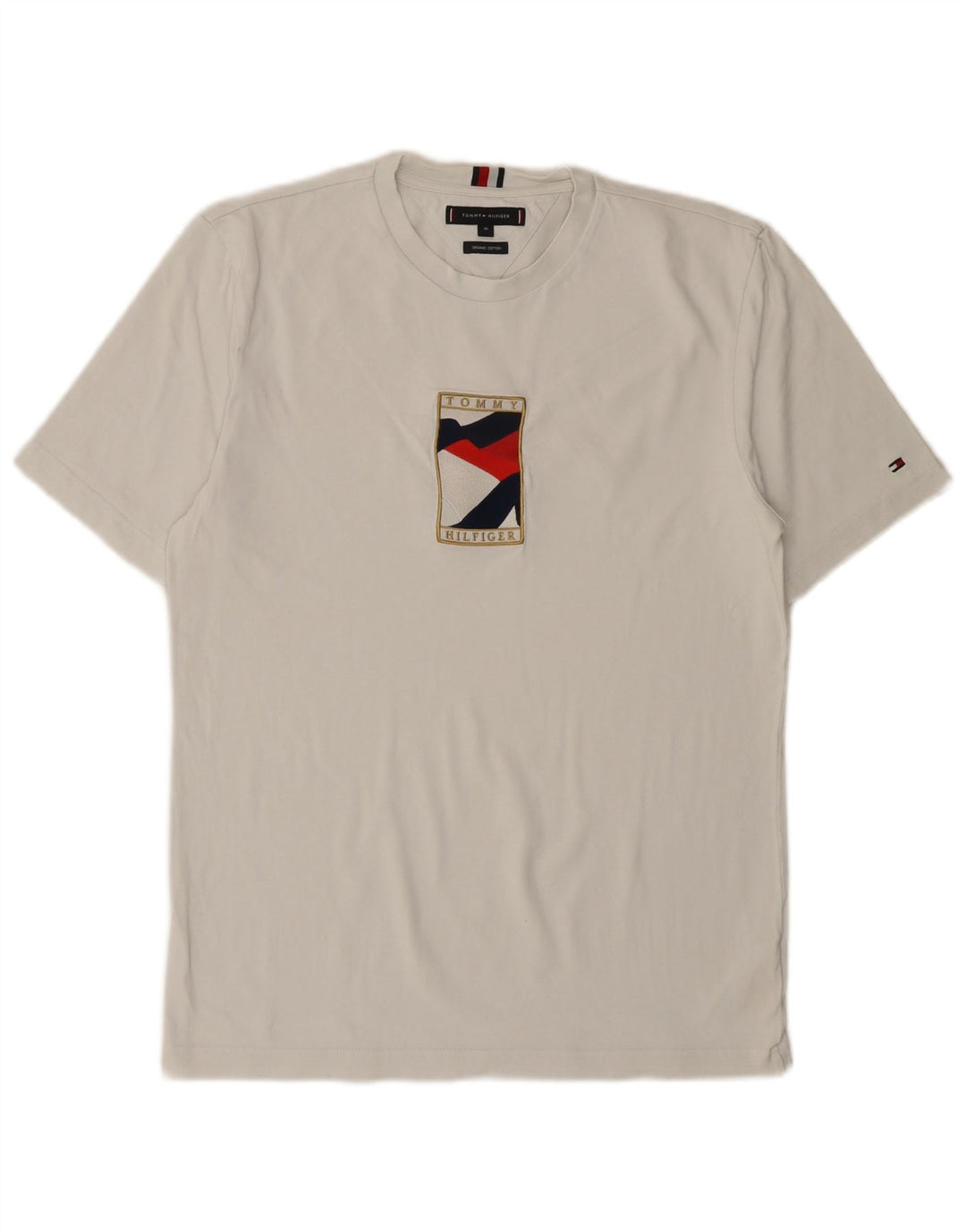 TOMMY HILFIGER Мужская футболка с рисунком Топ среднего размера, белый хлопок