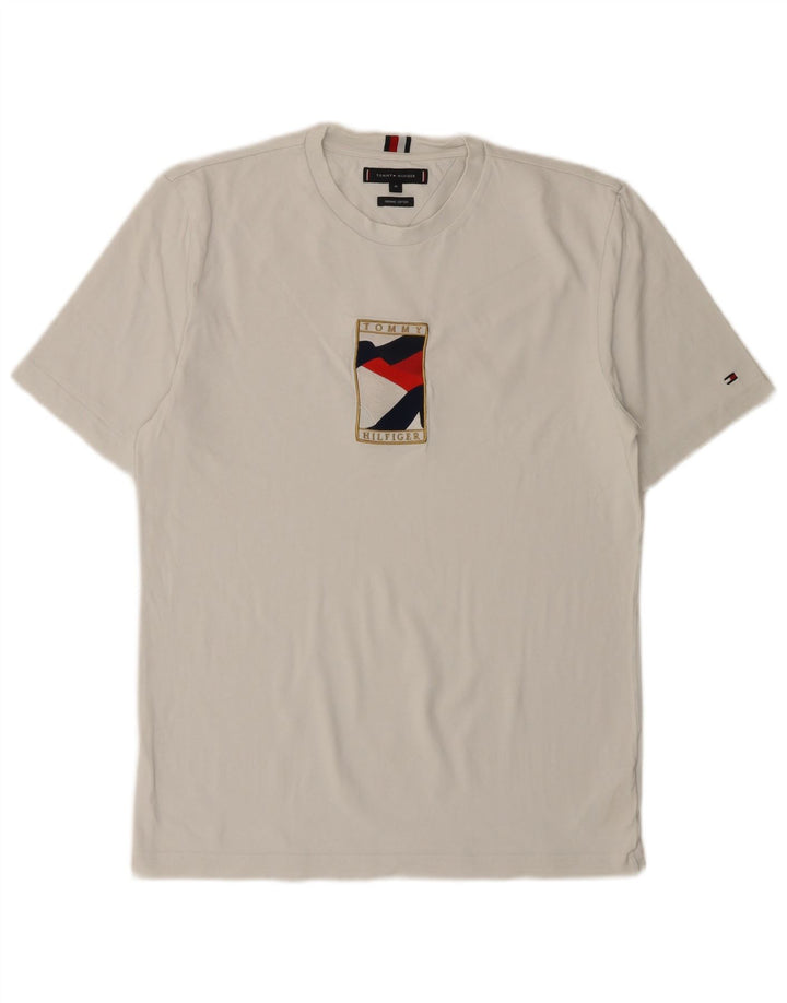 TOMMY HILFIGER Мужская футболка с рисунком Топ среднего размера, белый хлопок