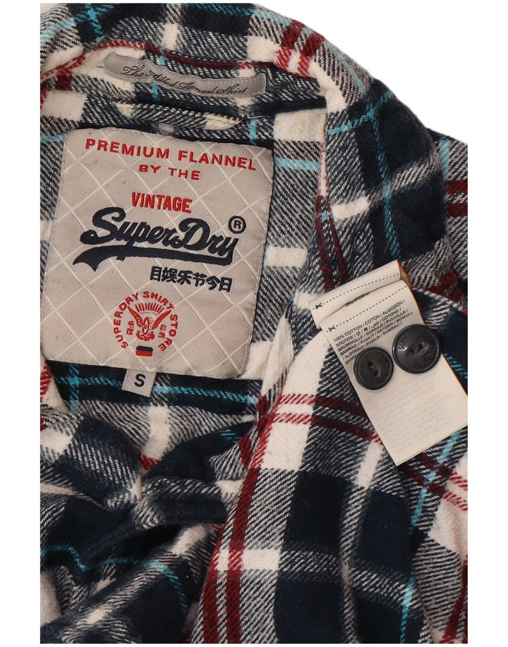 SUPERDRY Мужская фланелевая рубашка маленького размера, темно-синяя клетка, хлопок