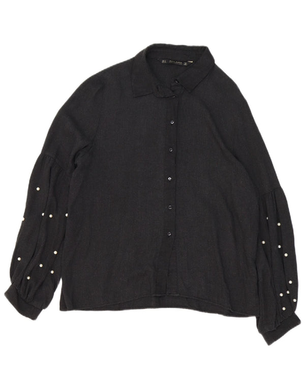 Женская блузка-рубашка оверсайз ZARA UK 10, маленькая, серая, вискоза