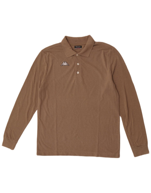 Kappa Mens Long Sleeve Polo Shirt Large Brown Cotton