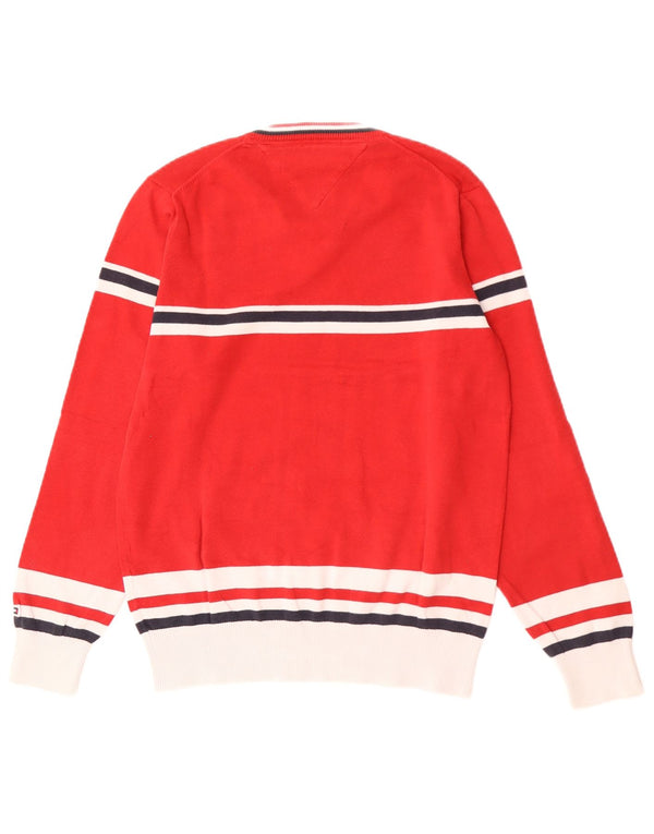 Мужской джемпер с v-образным вырезом Tommy Hilfiger, маленький хлопковый красный полосатый свитер