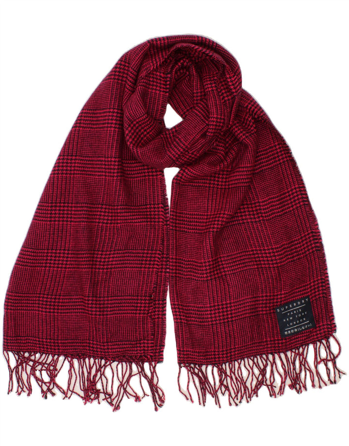 SUPERDRY Womens Rectangle Scarf One Size Pink Houndstooth Acrylic Vintage Superdry and Second-Hand Superdry from Messina Hembry 