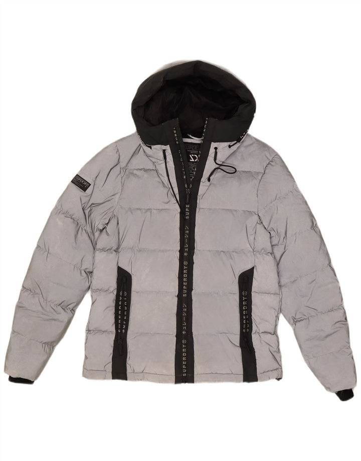 Мужская утепленная куртка с капюшоном Superdry UK 38, средний серебристый, цветной блок
