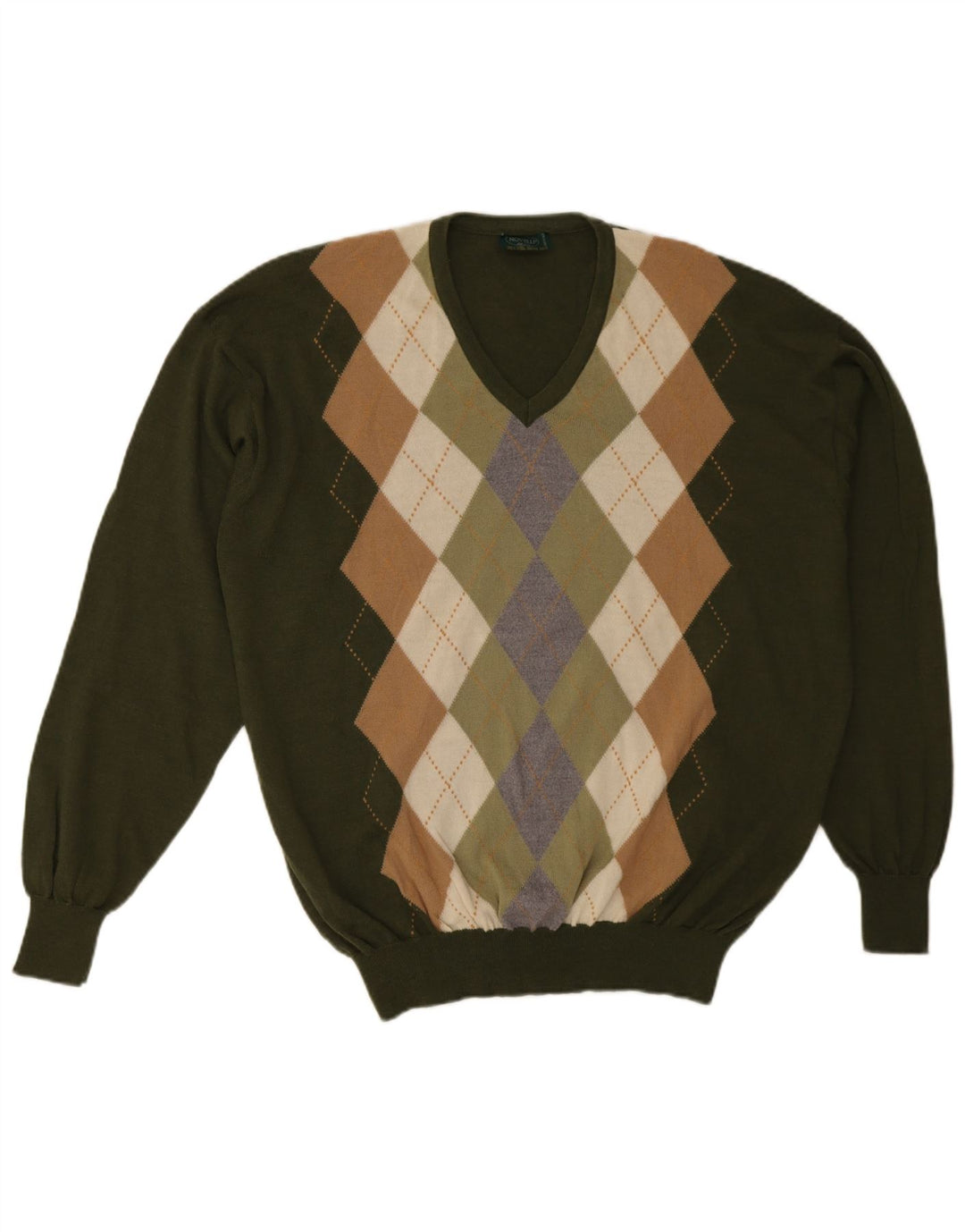 Novelli Мужской джемпер с v-образным вырезом IT 58 2XL Хаки Argyle/Diamond