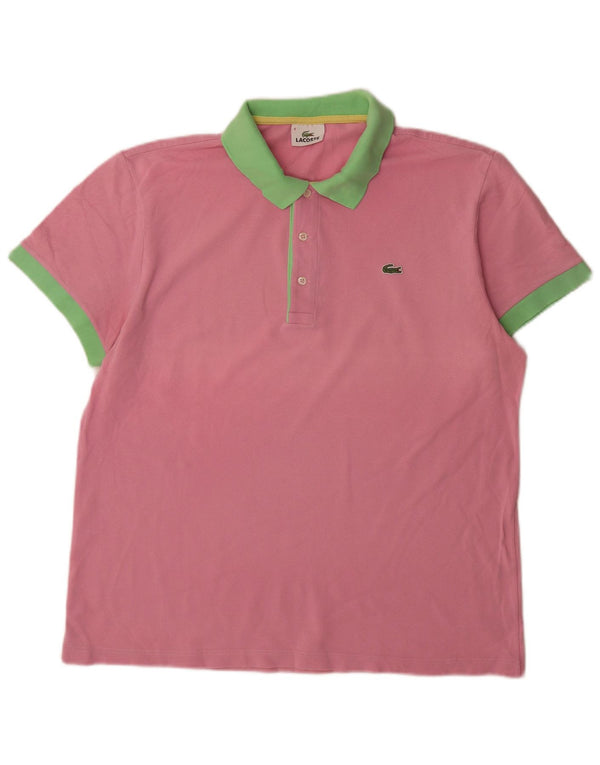 Мужская рубашка-поло для регби Lacoste, размер 6 XL, розовая, хлопок с цветными блоками