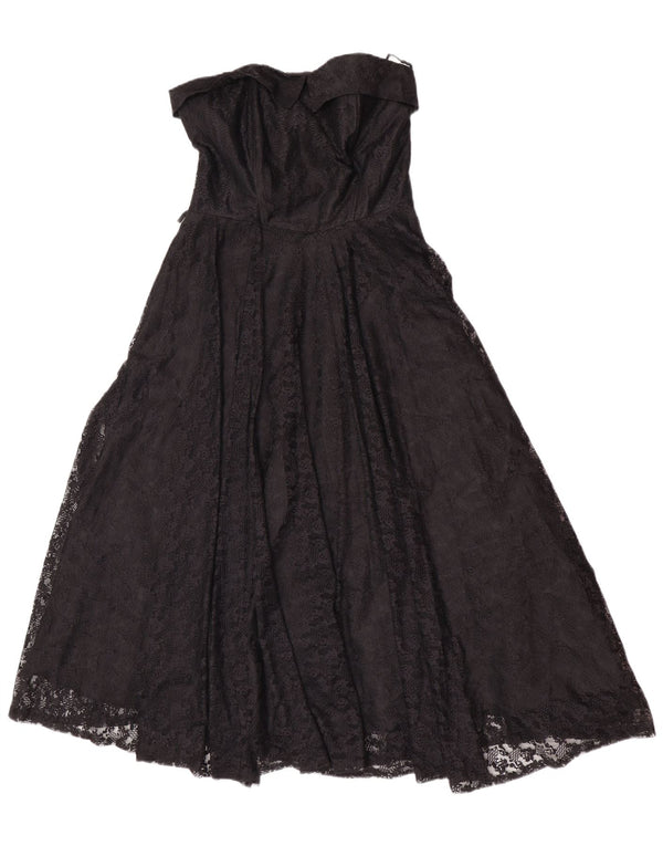 Винтажное женское платье без бретелек UK 14, большой черный цветочный полиамид