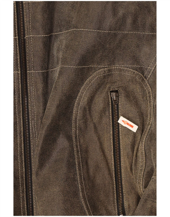 Мужская кожаная куртка EXPLORER UK 40, большая серая кожа с цветными блоками