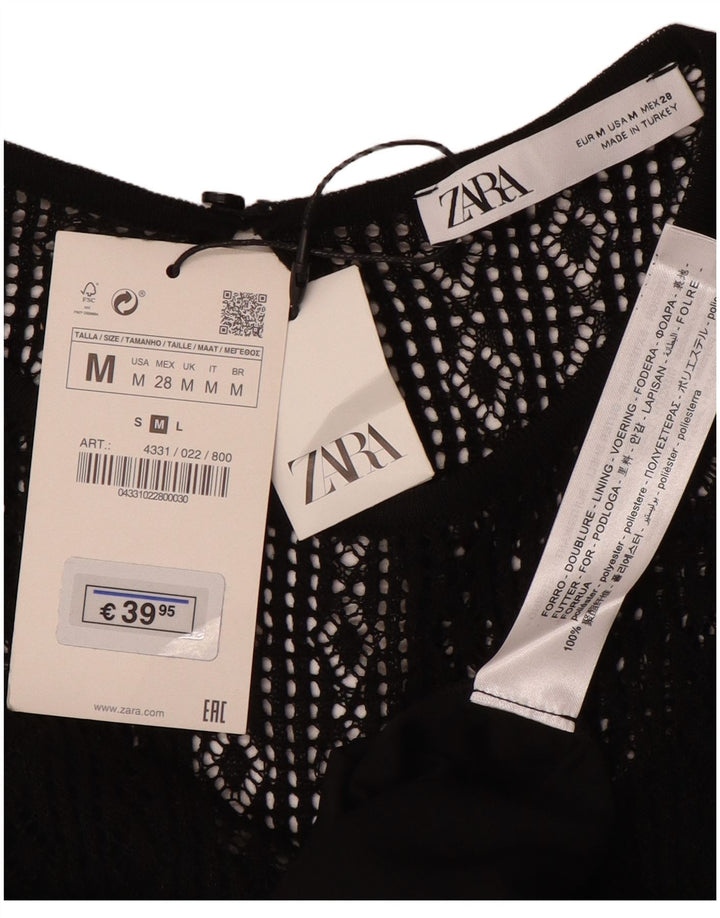 Женское платье-джемпер с короткими рукавами ZARA UK 12, средний черный полиэстер