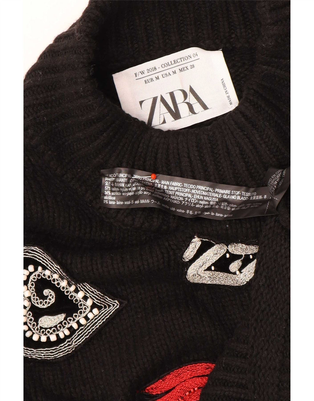 Женский джемпер с высоким воротником Zara UK 12, средний черный