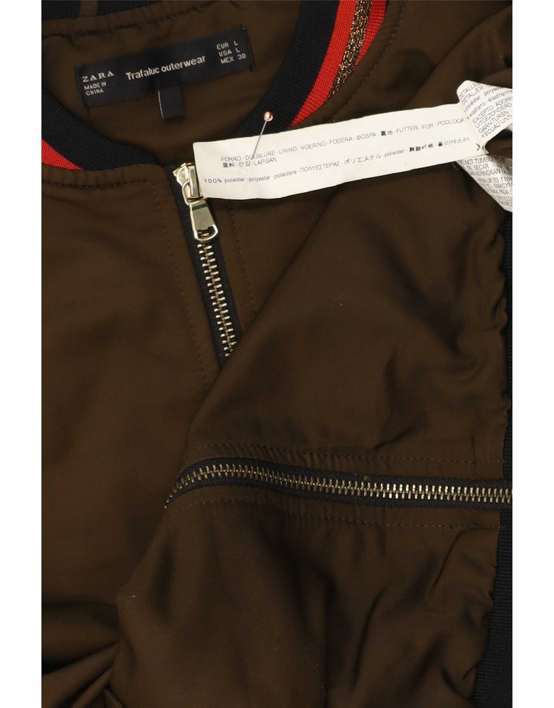 Женский бомбер Zara UK 40, большой размер, полиэстер цвета хаки