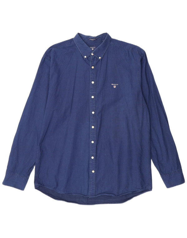 Мужская рубашка GANT стандартного кроя, размер 45/46, 18, 2XL, синяя, хлопковая с геометрическим рисунком