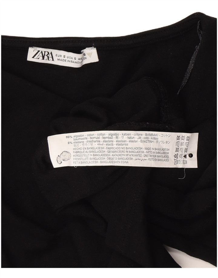 Zara Womens Crop Top Long Sleeve UK 8 Small Black Cotton