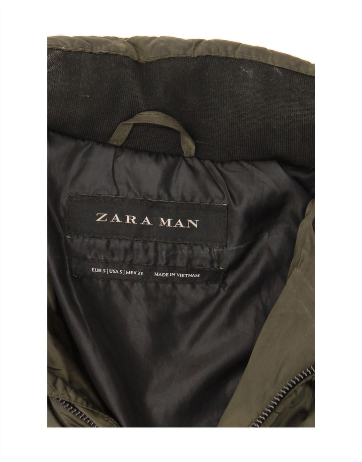 ZARA Mens Padded Jacket UK 36 Small Khaki Nylon Vintage Zara and Second-Hand Zara from Messina Hembry 