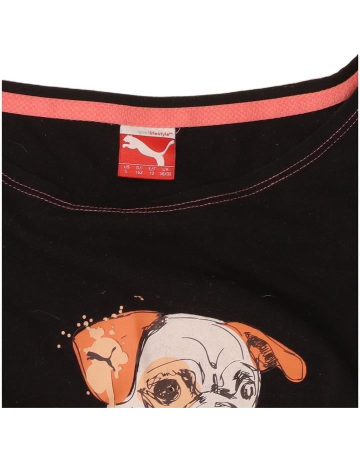 Футболка с рисунком PUMA для девочек, топ 11-12 лет, черная