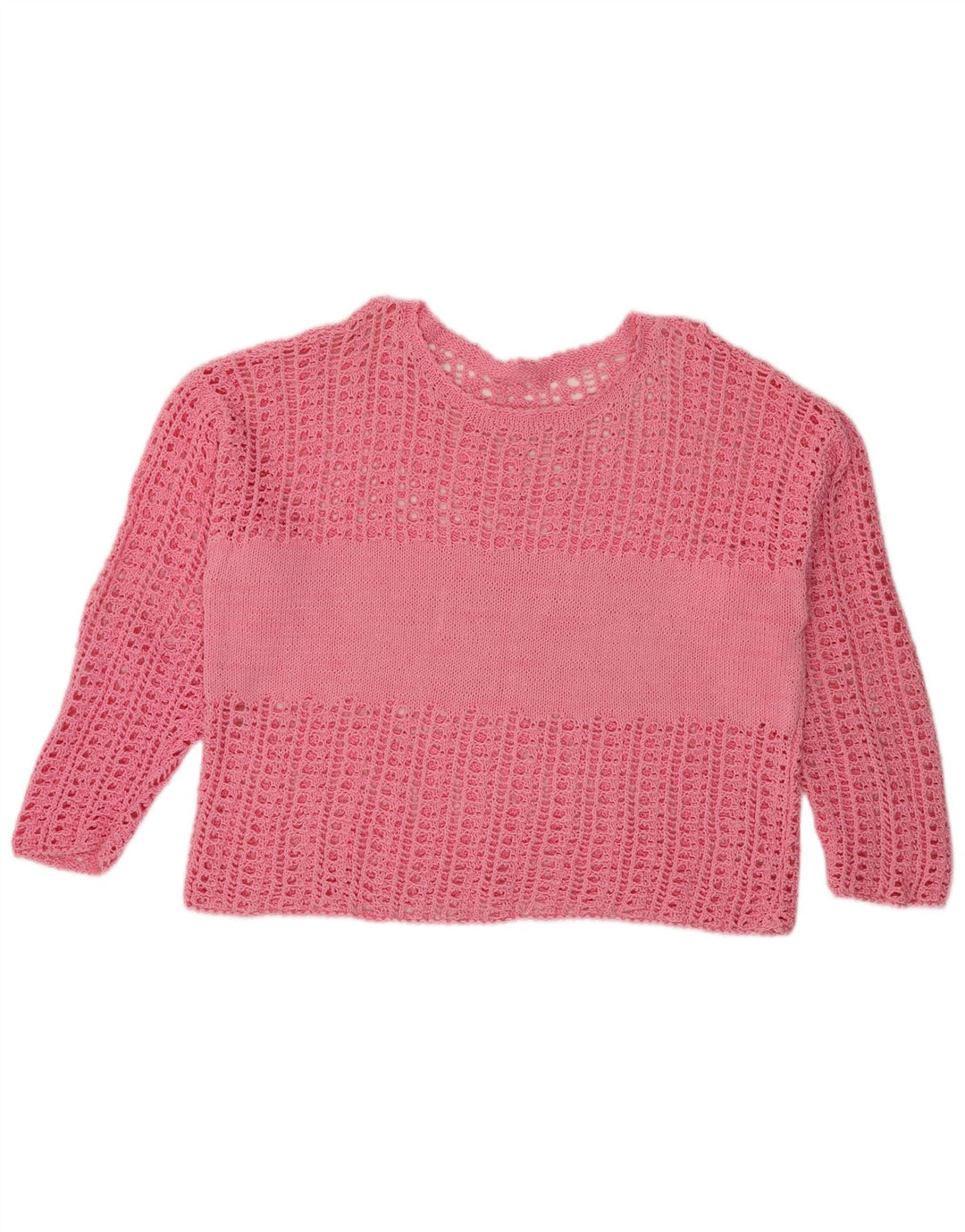 VINTAGE Womens See Through Crew Neck Jumper Sweater UK 14 Medium Pink