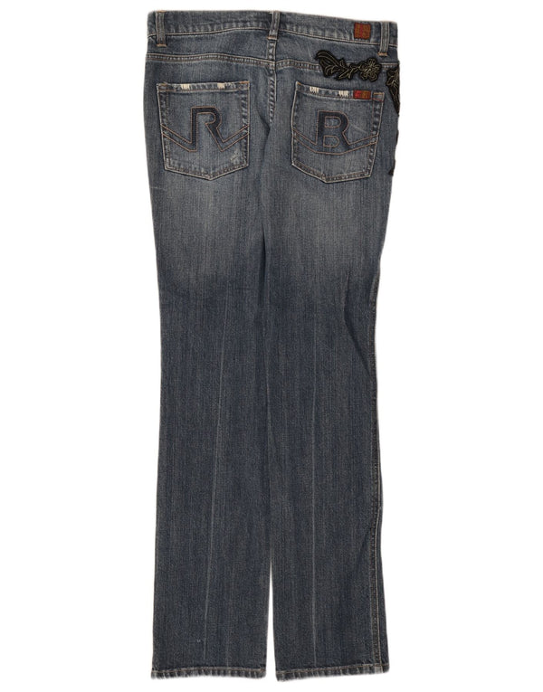 Женские джинсы Bootcut Roccobarocco IT 42 Medium W28 L32 Синие с цветочным принтом
