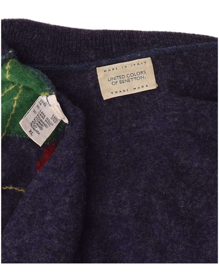 Мужской джемпер Benetton с высоким воротником XL, темно-синий с узором аргайл/бриллиантовый классический