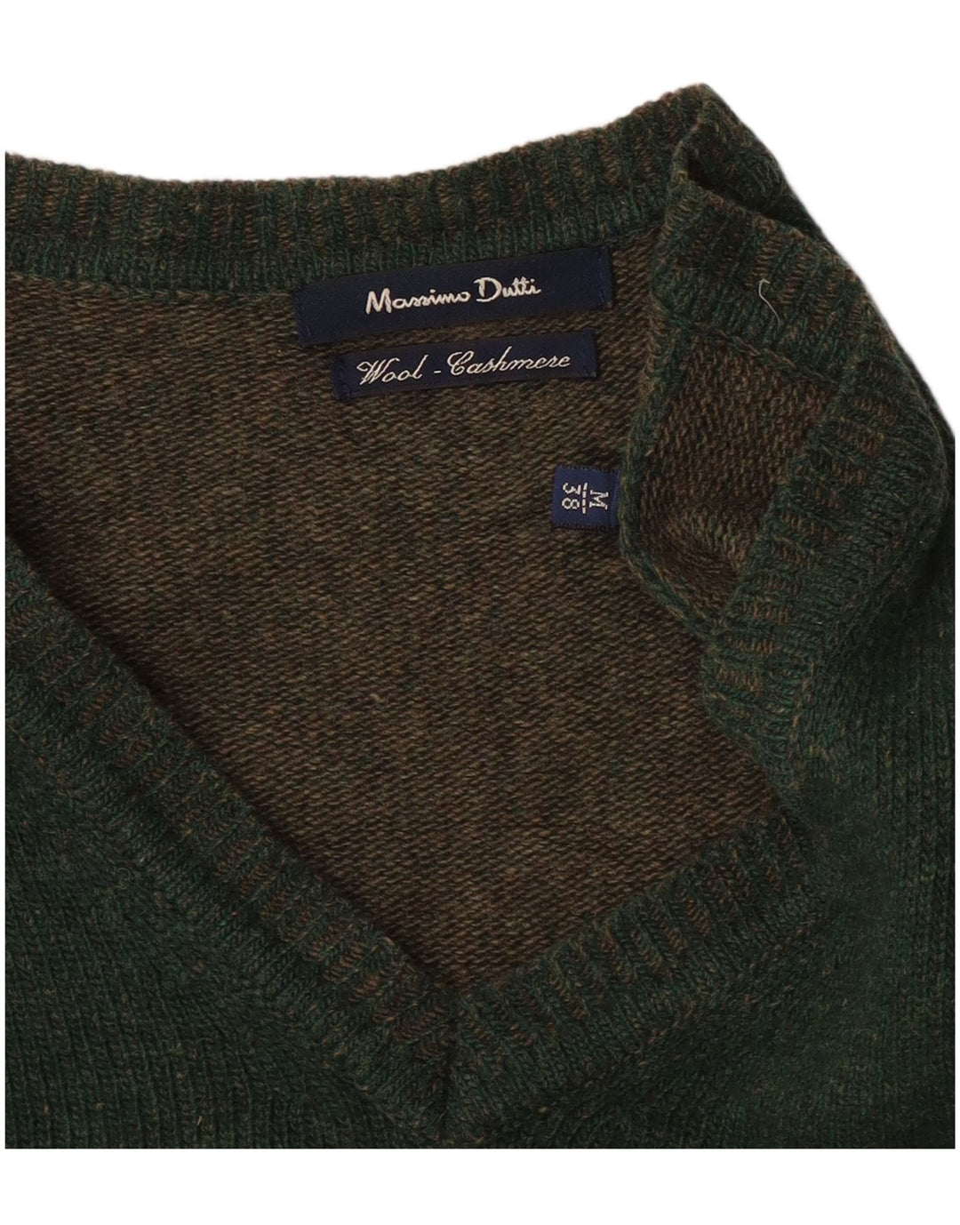 Мужской джемпер с v-образным вырезом Massimo Dutti, средний зеленый шерстяной свитер