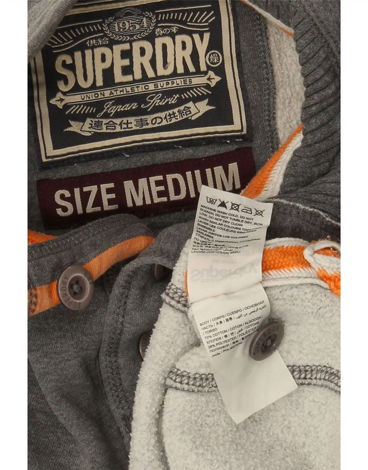 Мужской свитшот с воротником на пуговицах Superdry, хлопковый джемпер среднего серого цвета