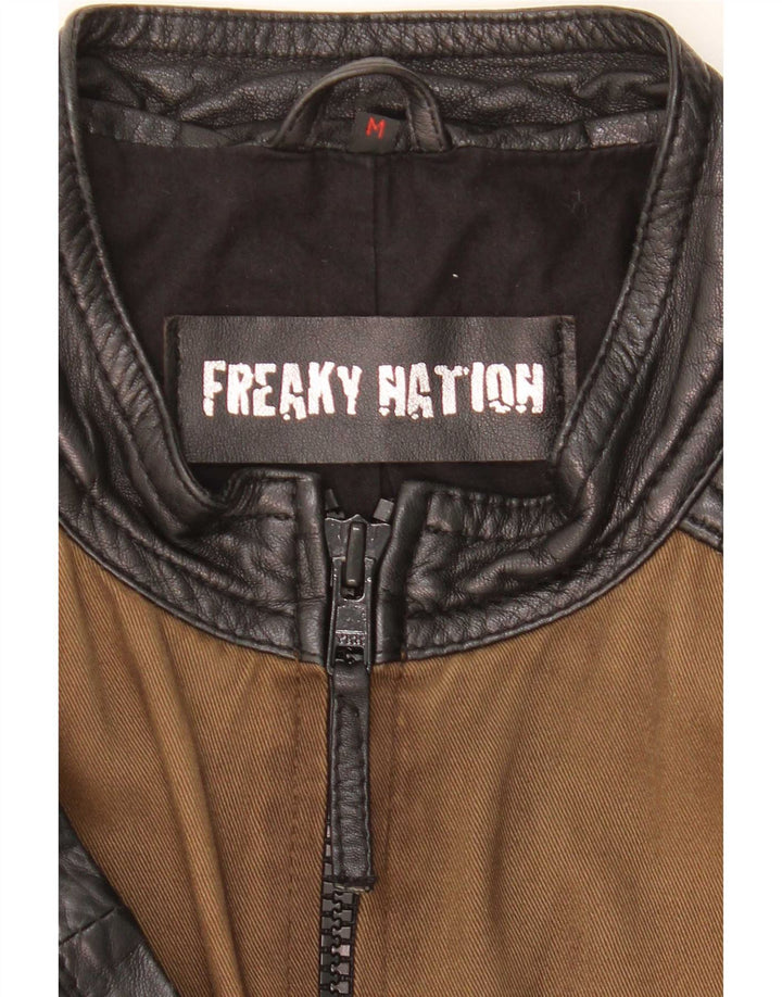 Мужская куртка-гонщик Freaky Nation UK 38, средний коричневый цвет с цветными блоками