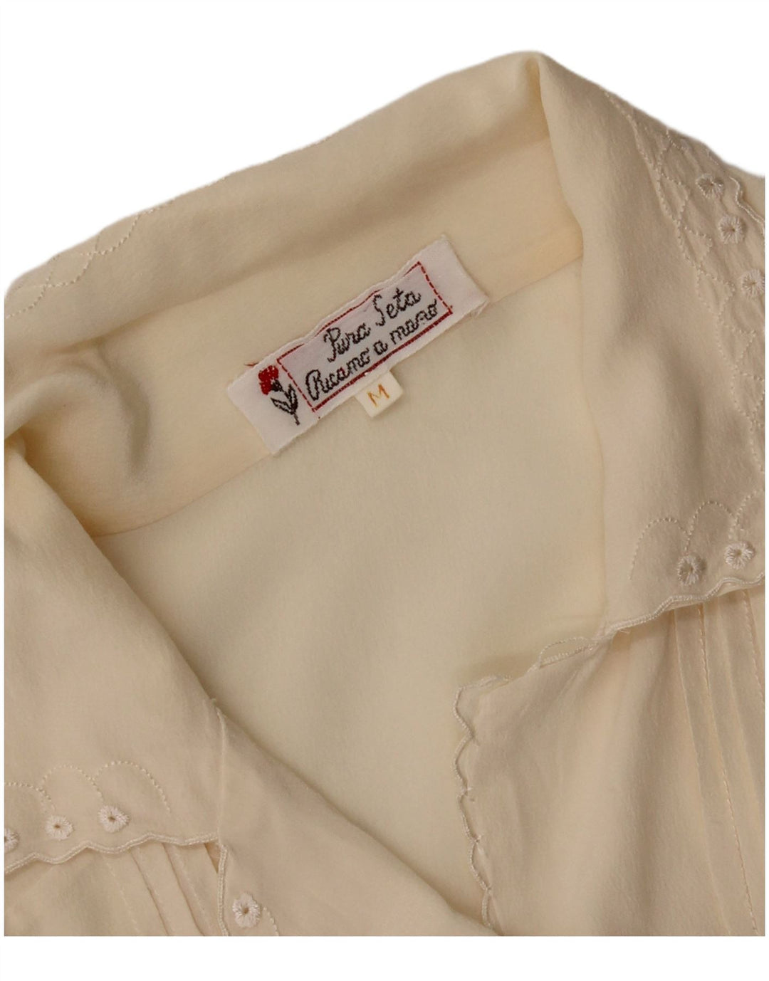 Винтажная женская блузка-рубашка с коротким рукавом, Великобритания 14, средний цвет, белый шелк