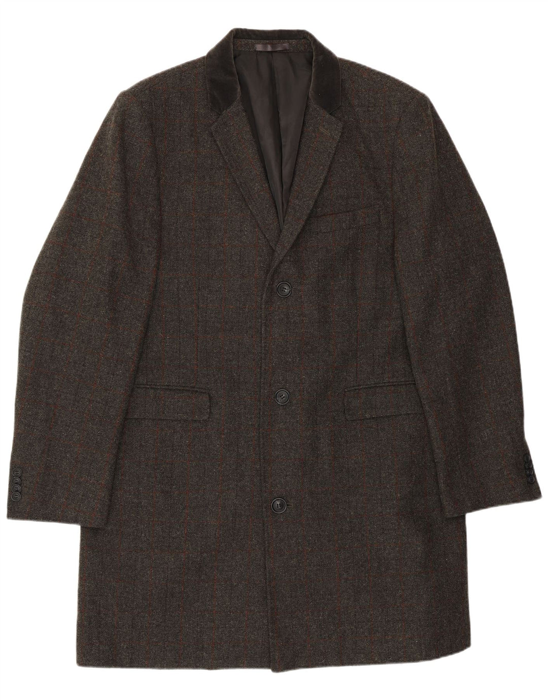 ВИНТАЖНЫЙ мужской удлиненный пиджак с 3 пуговицами стандартного размера, Великобритания 46, 3XL, серый в клетку