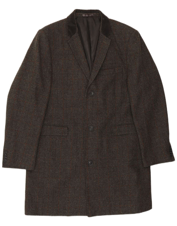 ВИНТАЖНЫЙ мужской удлиненный пиджак с 3 пуговицами стандартного размера, Великобритания 46, 3XL, серый в клетку