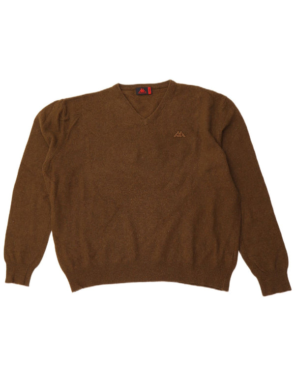 KAPPA Женский джемпер с v-образным вырезом UK 16, большой, хаки, овечья шерсть