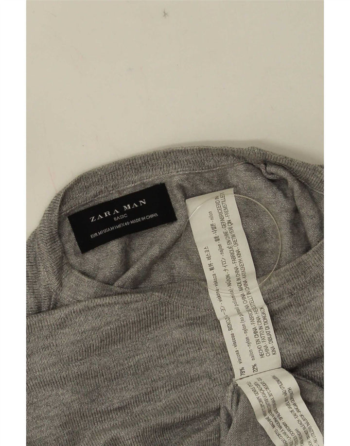 Мужской джемпер с круглым вырезом Zara, средний серый вискозный свитер