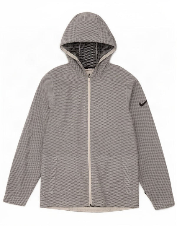Мужская непромокаемая куртка с капюшоном Nike UK 38, нейлон среднего серого цвета с геометрическим рисунком