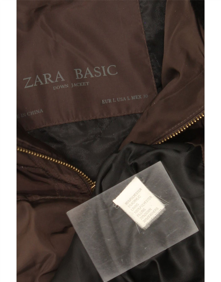 Женская стеганая куртка Zara UK 14, большой коричневый полиэстер