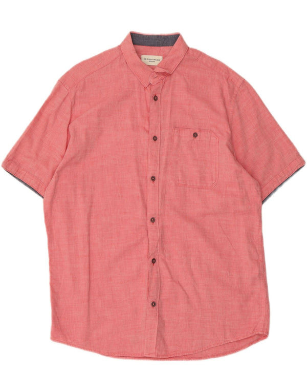 TOM TAILOR Mens Regular Fit Short Sleeve Shirt XL Red Chevron Cotton