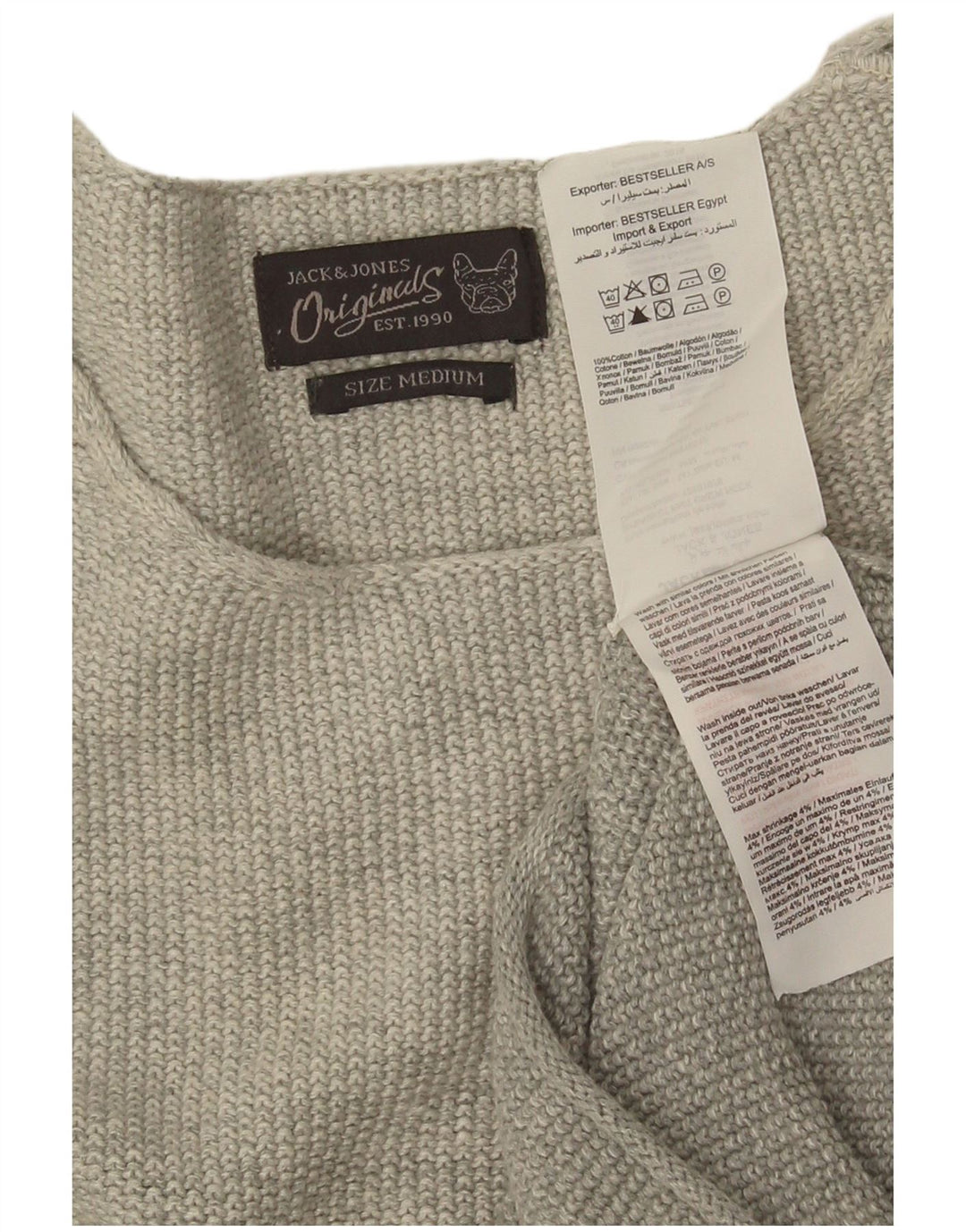 Мужской джемпер с круглым вырезом Jack & Jones, хлопковый свитер среднего серого цвета