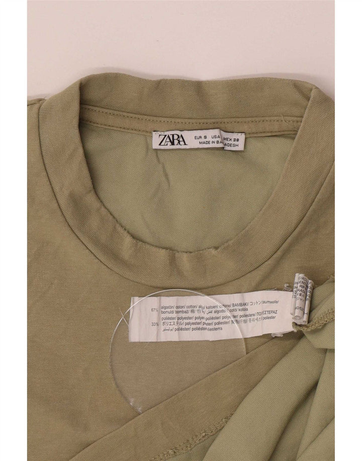 Мужская футболка Zara, маленький размер, цвет хаки, хлопок