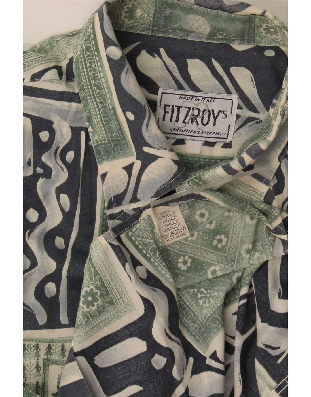 Мужская рубашка с коротким рукавом Fitzroy, большая зеленая лоскутная вискоза
