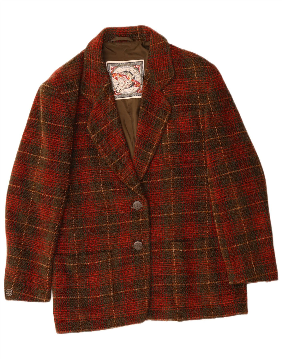 ВИНТАЖНЫЙ женский пиджак на 2 пуговицах, США 10, большая красная клетка, акрил