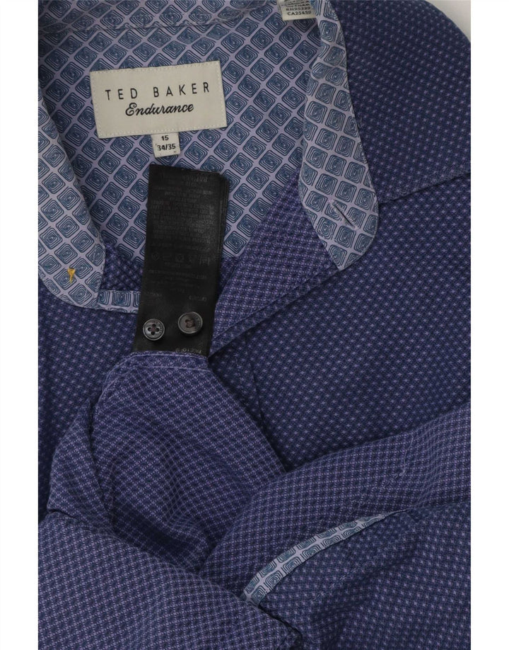Мужская рубашка Ted Baker, размер 15, средний темно-синий пятнистый хлопок