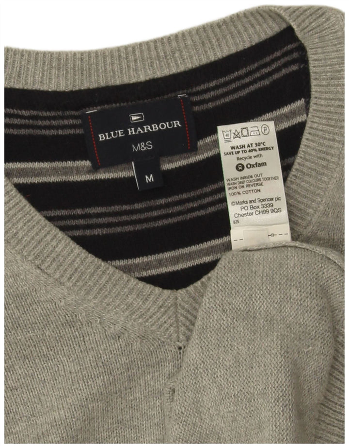 Мужской джемпер с v-образным вырезом Marks & Spencer Blue Harbour, средний серый в крапинку