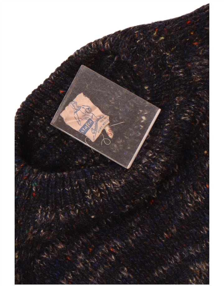 Винтажный мужской джемпер с круглым вырезом IT 50, средний темно-синий, шерстяной в крапинку