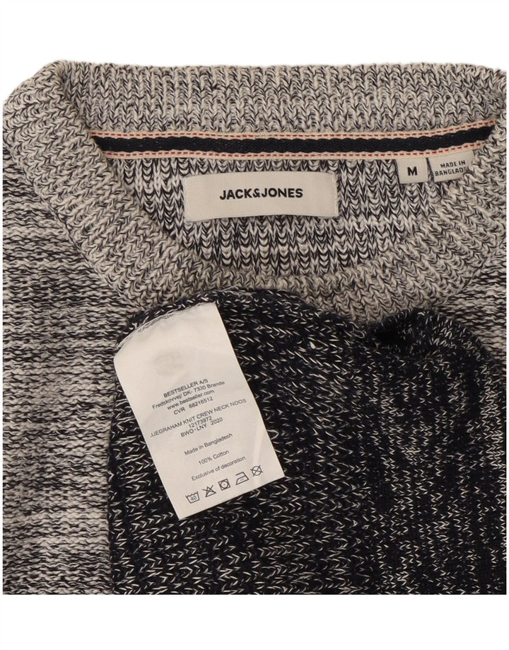 Мужской джемпер с круглым вырезом Jack & Jones, хлопковый свитер среднего серого цвета в полоску