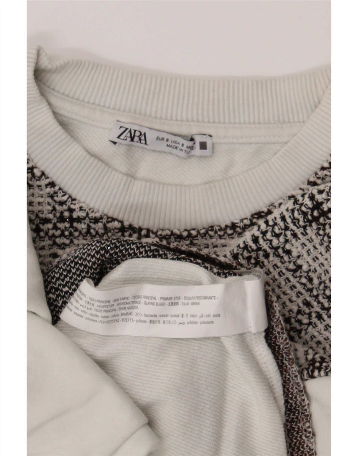 Женский укороченный свитшот оверсайз Zara UK 10, маленький хлопковый джемпер в белую клетку