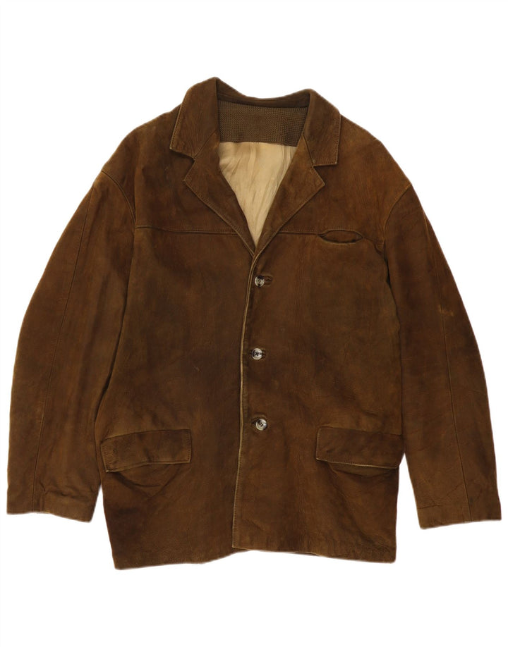 Мужская кожаная куртка VINTAGE UK 38, кожа цвета хаки среднего размера