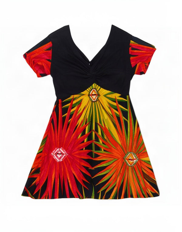 Женское платье трапециевидного силуэта с графическим рисунком Desigual UK 20 2XL, черный хлопок с цветочным принтом